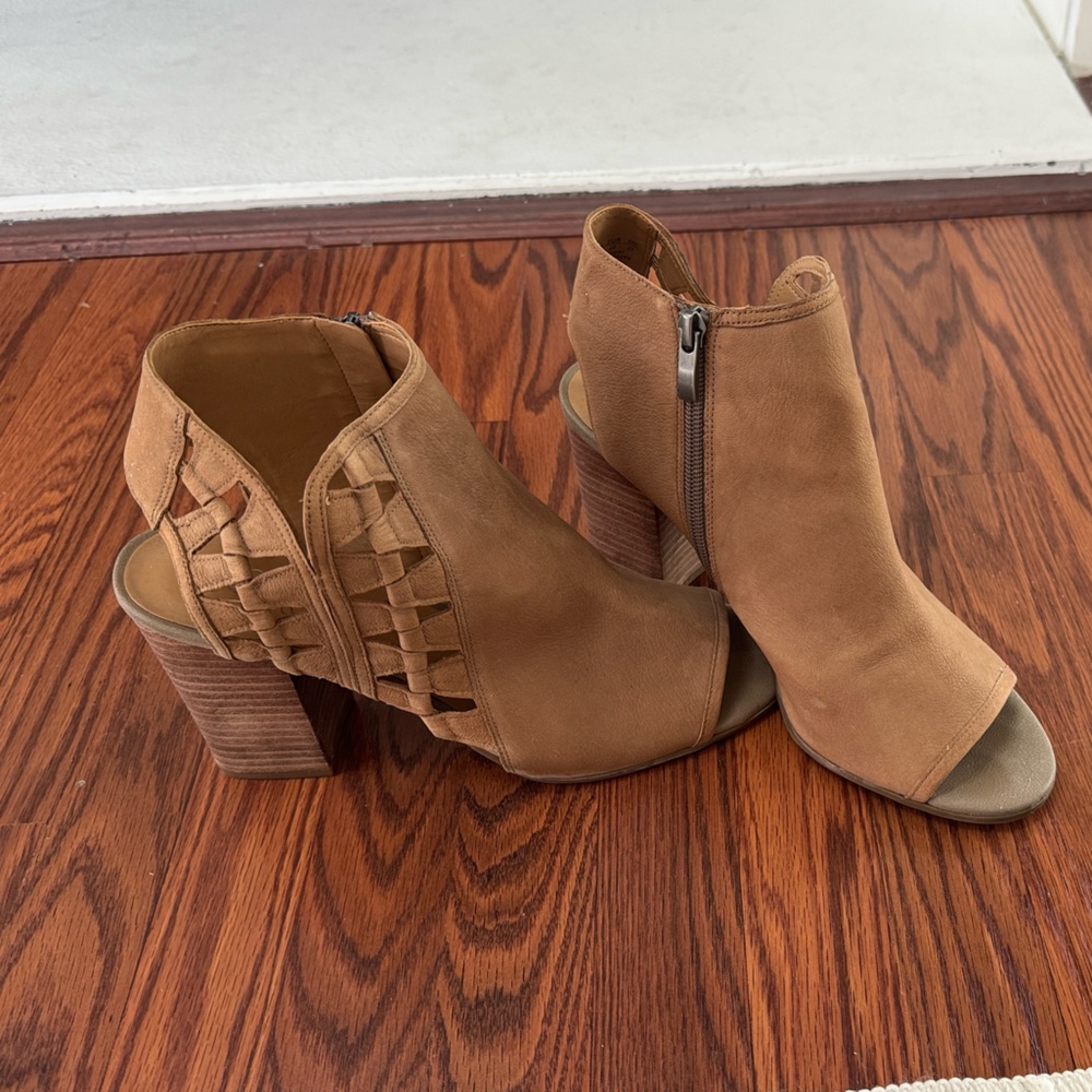 Franco Sarto Brown Peep-Toe Heeled Boots